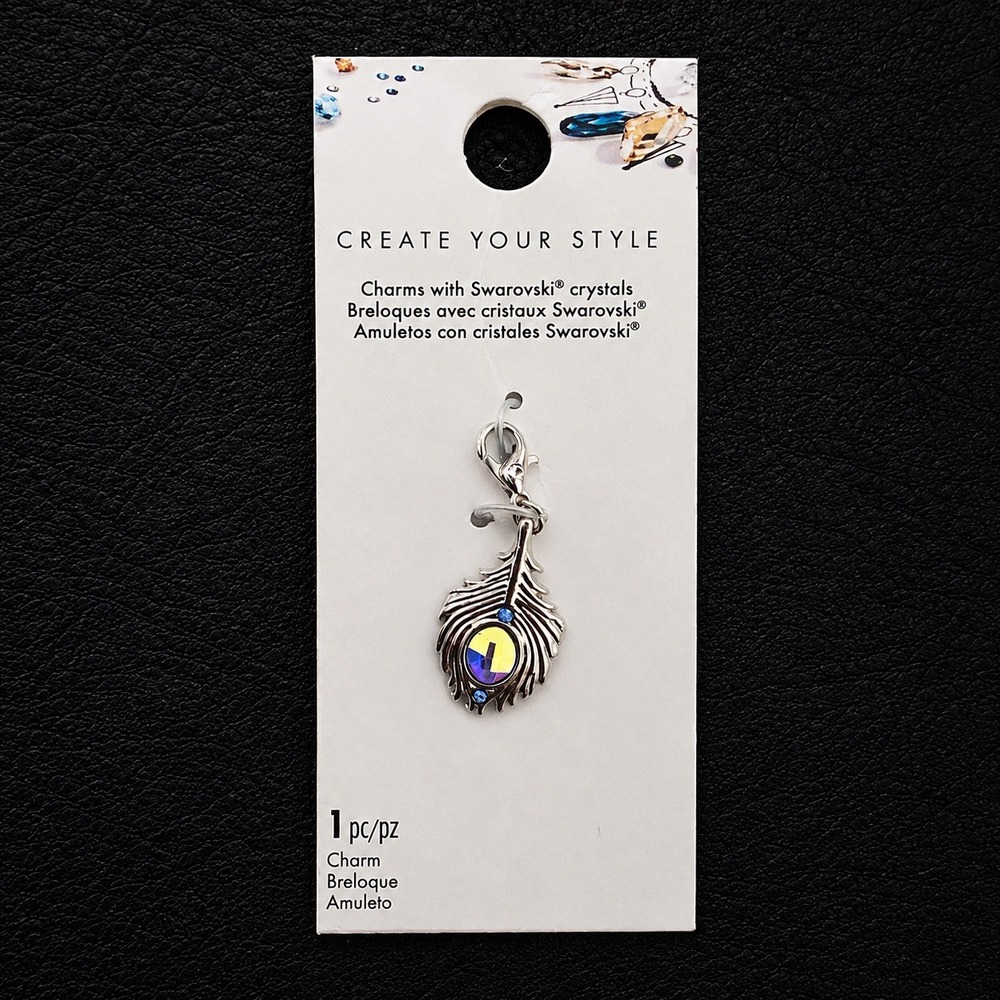 Swarovski Crystal Peacock Feather Charm Bracelet Paradise Shine Silver Tone NEW